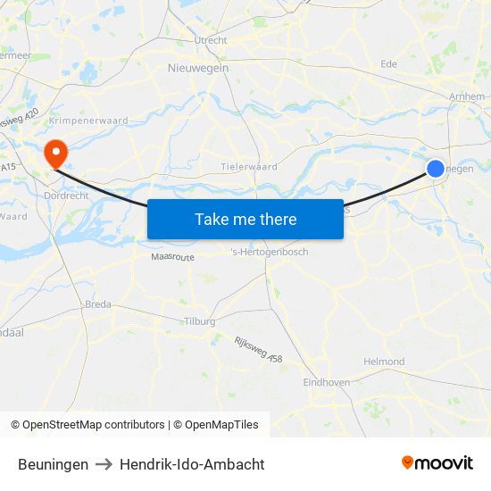 Beuningen to Hendrik-Ido-Ambacht map