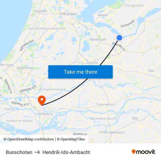 Bunschoten to Hendrik-Ido-Ambacht map