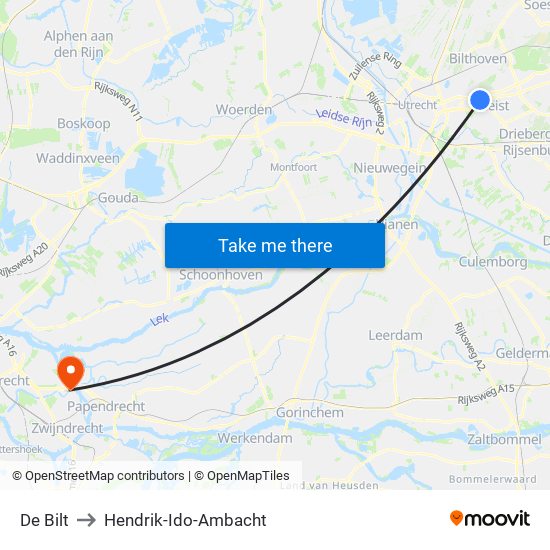 De Bilt to Hendrik-Ido-Ambacht map