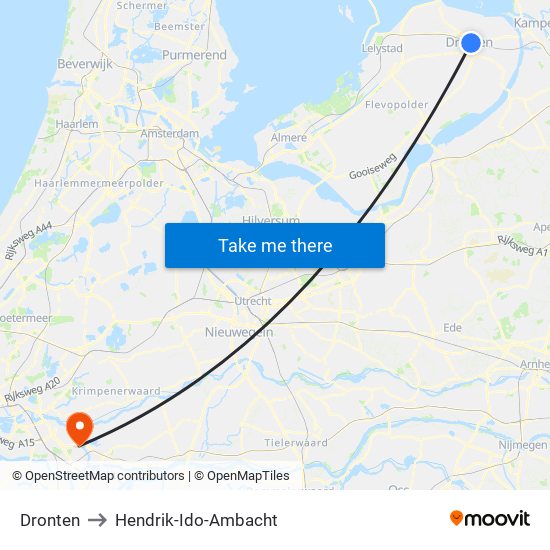 Dronten to Hendrik-Ido-Ambacht map