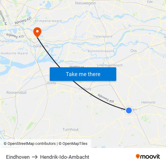 Eindhoven to Hendrik-Ido-Ambacht map