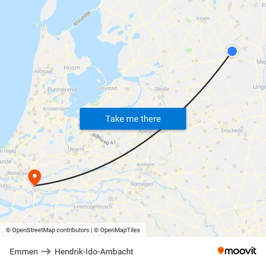 Emmen to Hendrik-Ido-Ambacht map