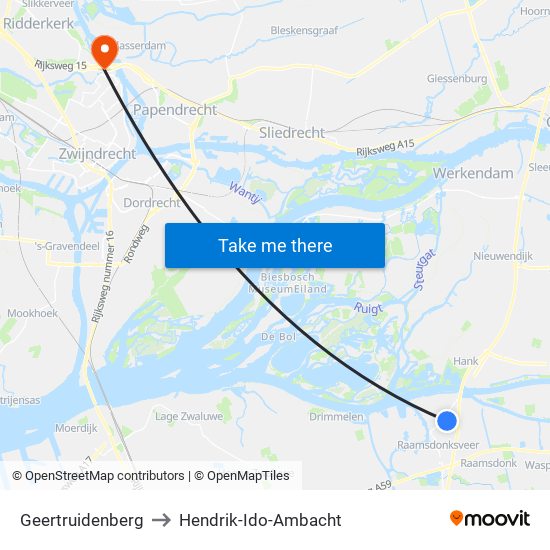 Geertruidenberg to Hendrik-Ido-Ambacht map