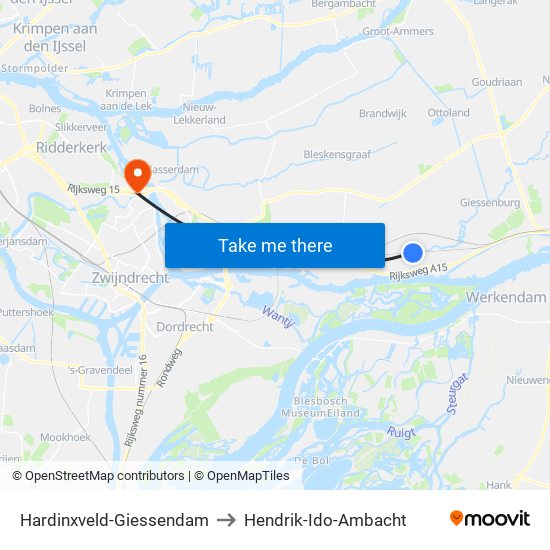 Hardinxveld-Giessendam to Hendrik-Ido-Ambacht map