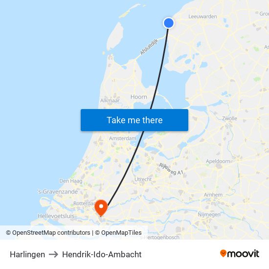 Harlingen to Hendrik-Ido-Ambacht map