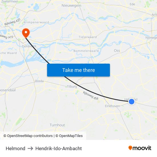 Helmond to Hendrik-Ido-Ambacht map