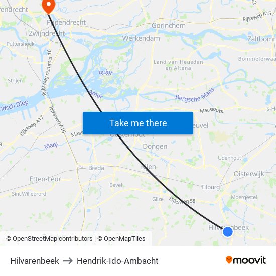 Hilvarenbeek to Hendrik-Ido-Ambacht map