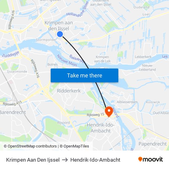 Krimpen Aan Den Ijssel to Hendrik-Ido-Ambacht map