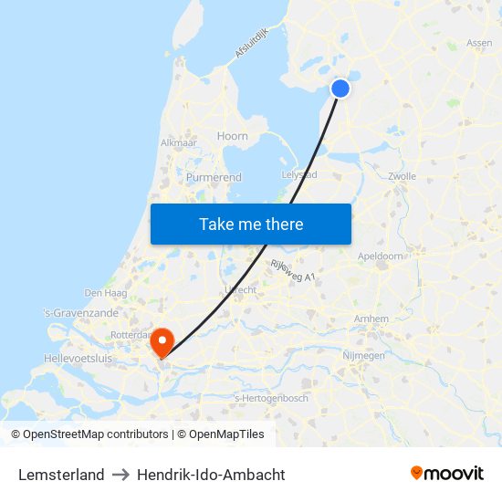 Lemsterland to Hendrik-Ido-Ambacht map