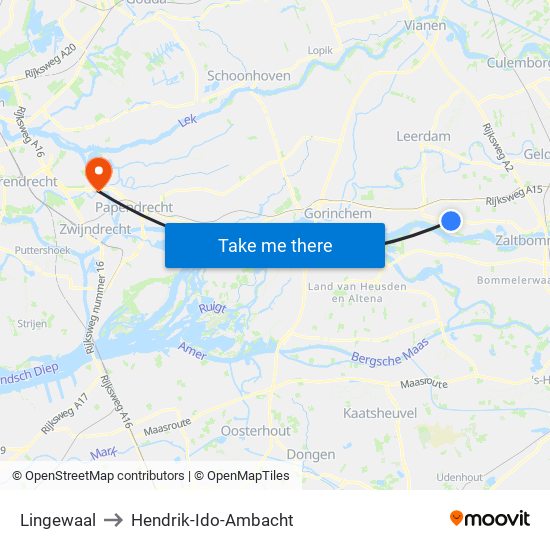 Lingewaal to Hendrik-Ido-Ambacht map
