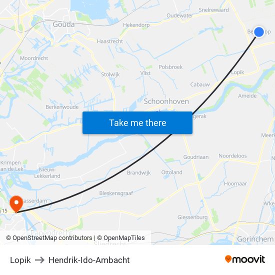 Lopik to Hendrik-Ido-Ambacht map