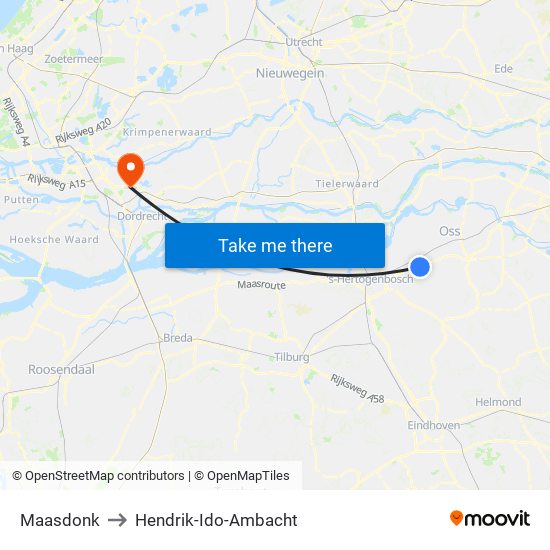 Maasdonk to Hendrik-Ido-Ambacht map