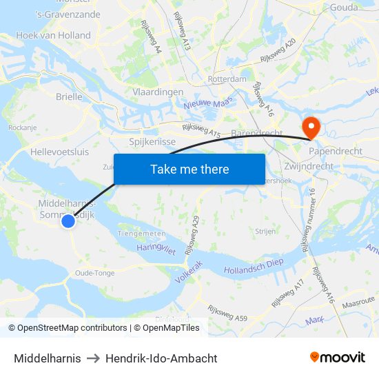 Middelharnis to Hendrik-Ido-Ambacht map