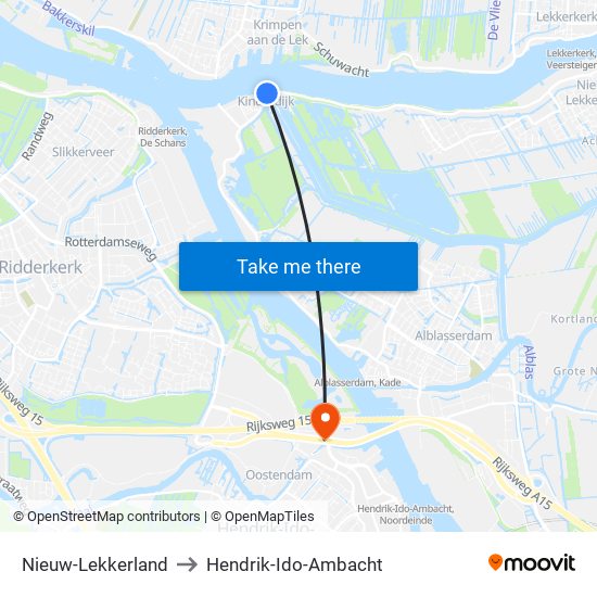 Nieuw-Lekkerland to Hendrik-Ido-Ambacht map