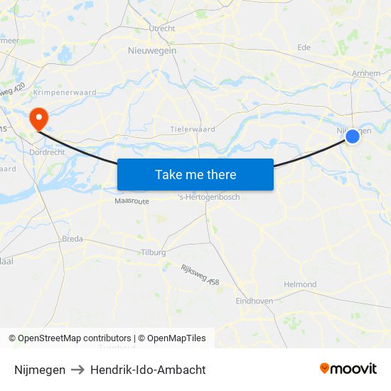 Nijmegen to Hendrik-Ido-Ambacht map