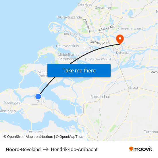 Noord-Beveland to Hendrik-Ido-Ambacht map