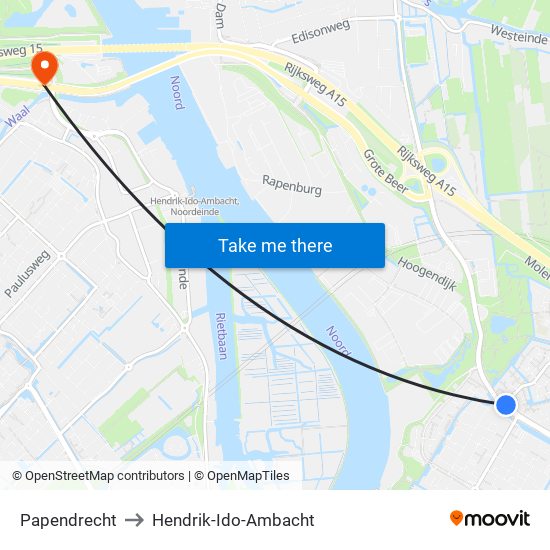 Papendrecht to Hendrik-Ido-Ambacht map