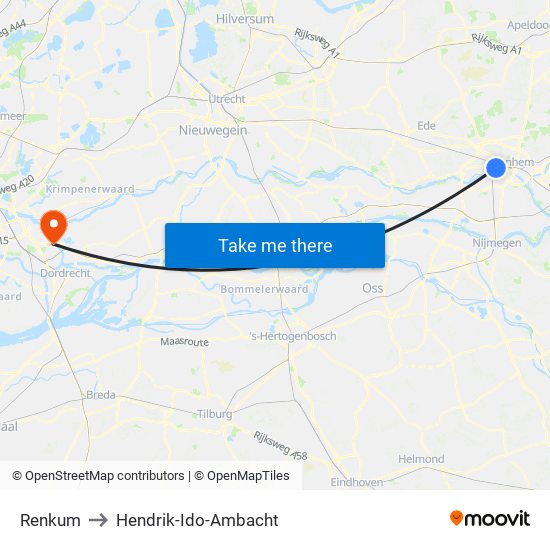 Renkum to Hendrik-Ido-Ambacht map