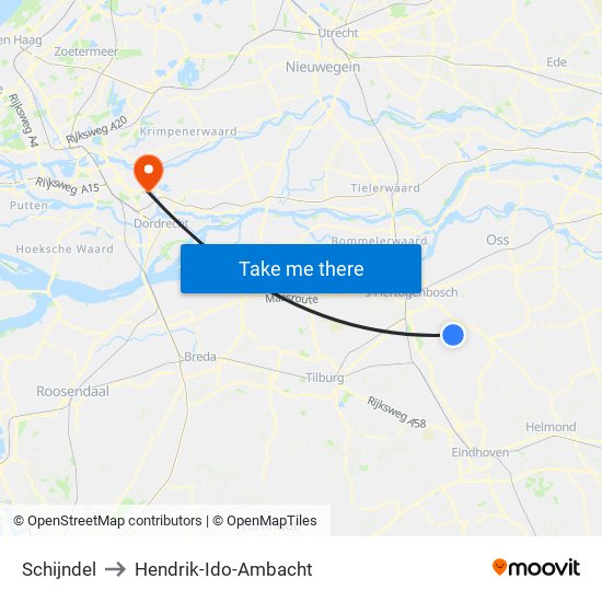 Schijndel to Hendrik-Ido-Ambacht map