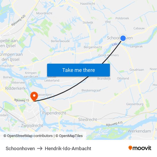 Schoonhoven to Hendrik-Ido-Ambacht map