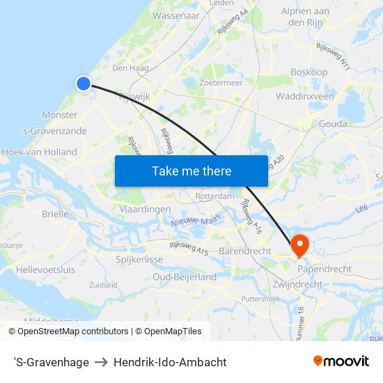 'S-Gravenhage to Hendrik-Ido-Ambacht map