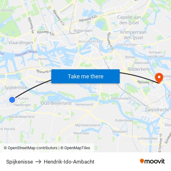 Spijkenisse to Hendrik-Ido-Ambacht map