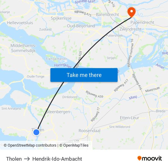 Tholen to Hendrik-Ido-Ambacht map