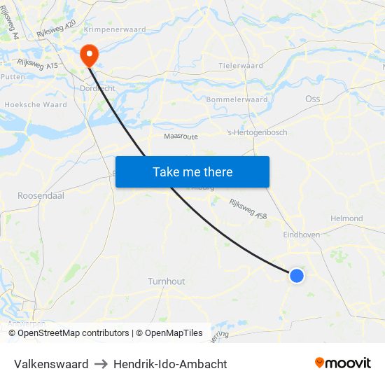 Valkenswaard to Hendrik-Ido-Ambacht map