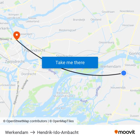 Werkendam to Hendrik-Ido-Ambacht map