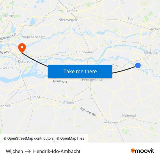 Wijchen to Hendrik-Ido-Ambacht map