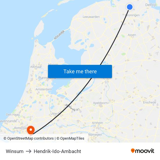 Winsum to Hendrik-Ido-Ambacht map