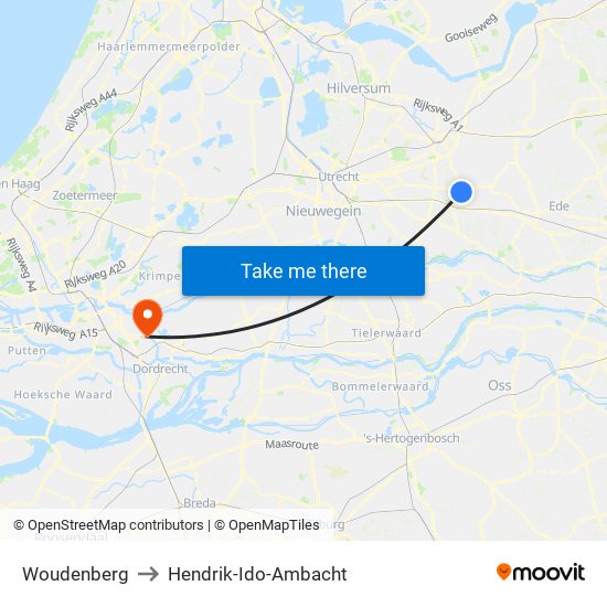 Woudenberg to Hendrik-Ido-Ambacht map
