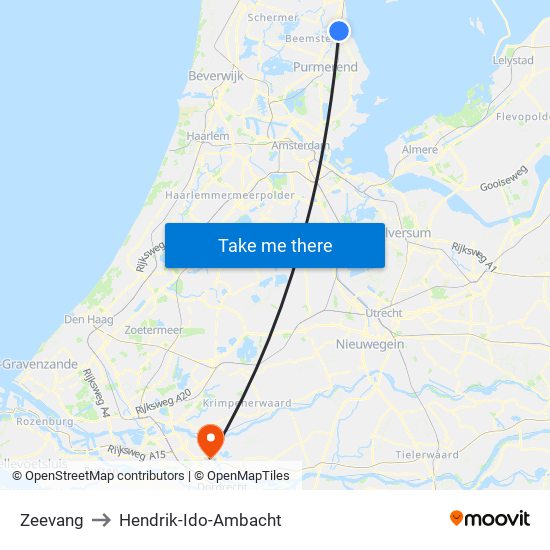 Zeevang to Hendrik-Ido-Ambacht map