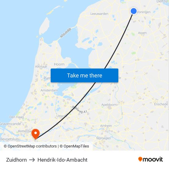 Zuidhorn to Hendrik-Ido-Ambacht map