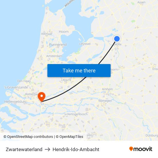 Zwartewaterland to Hendrik-Ido-Ambacht map