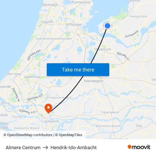 Almere Centrum to Hendrik-Ido-Ambacht map