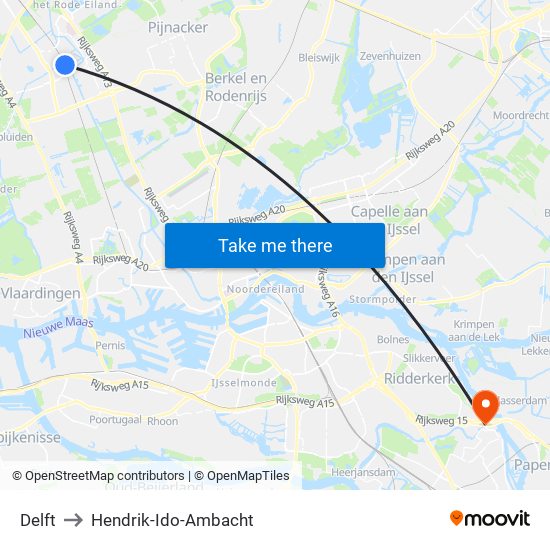 Delft to Hendrik-Ido-Ambacht map