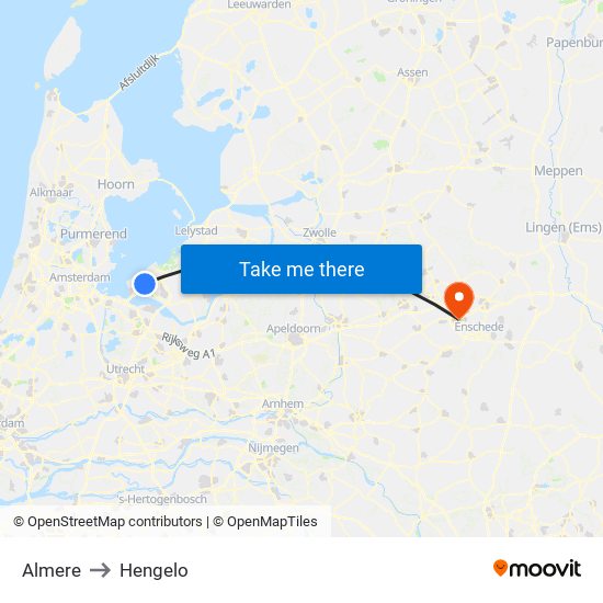 Almere to Hengelo map