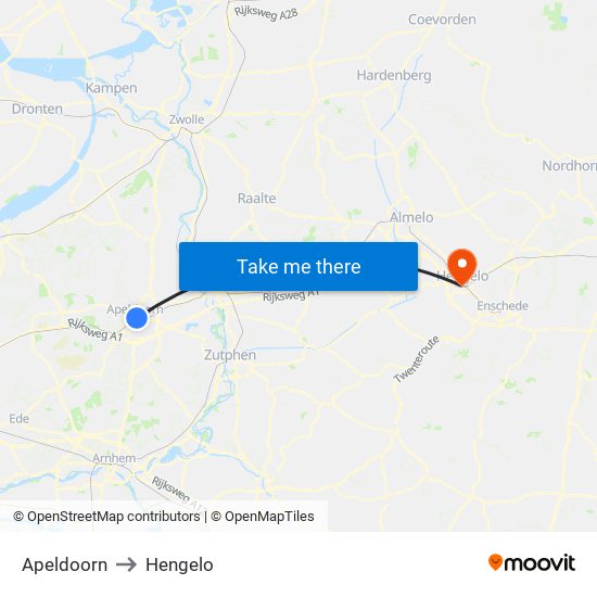 Apeldoorn to Hengelo map