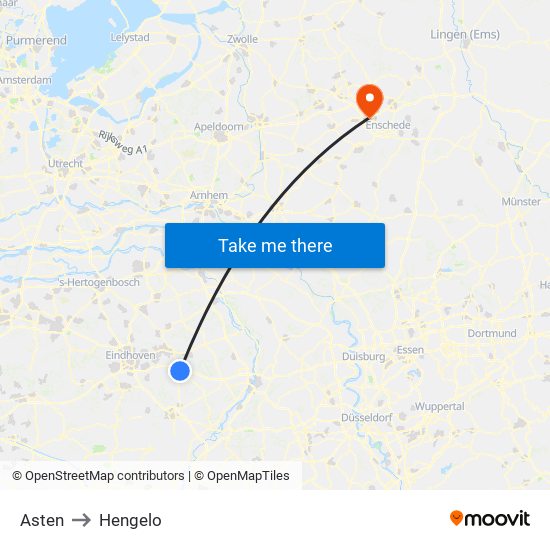 Asten to Hengelo map