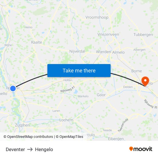 Deventer to Hengelo map