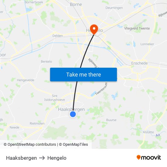 Haaksbergen to Hengelo map