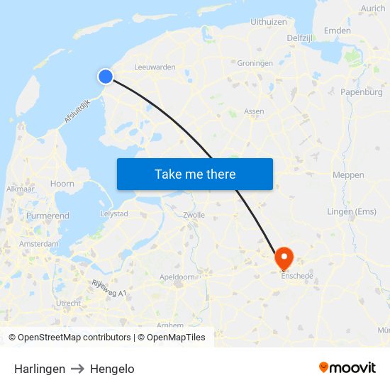 Harlingen to Hengelo map