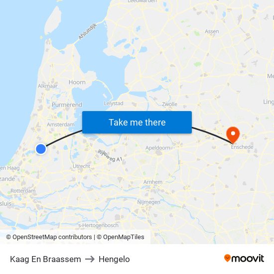 Kaag En Braassem to Hengelo map