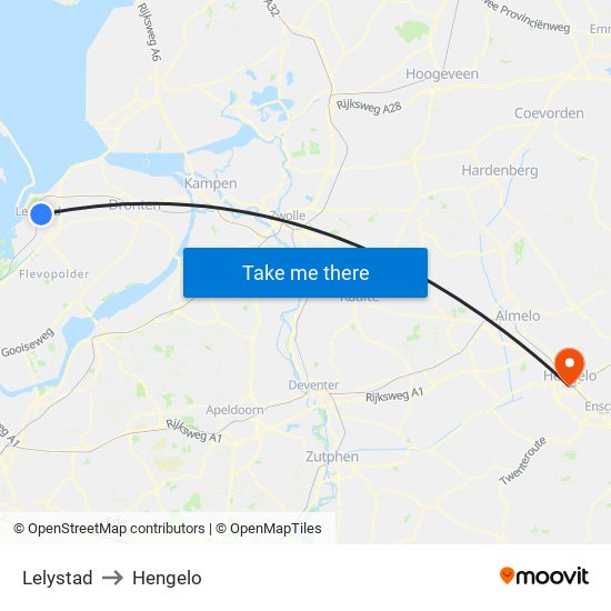 Lelystad to Hengelo map