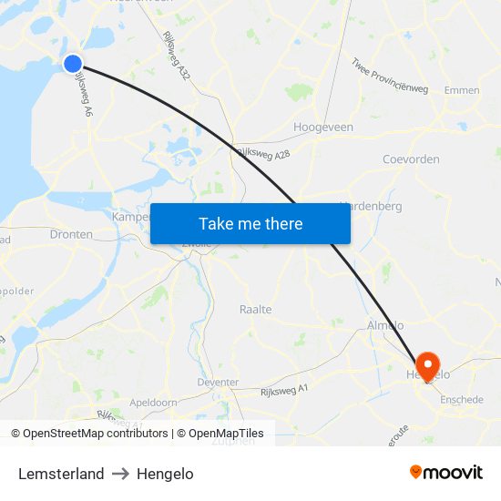 Lemsterland to Hengelo map