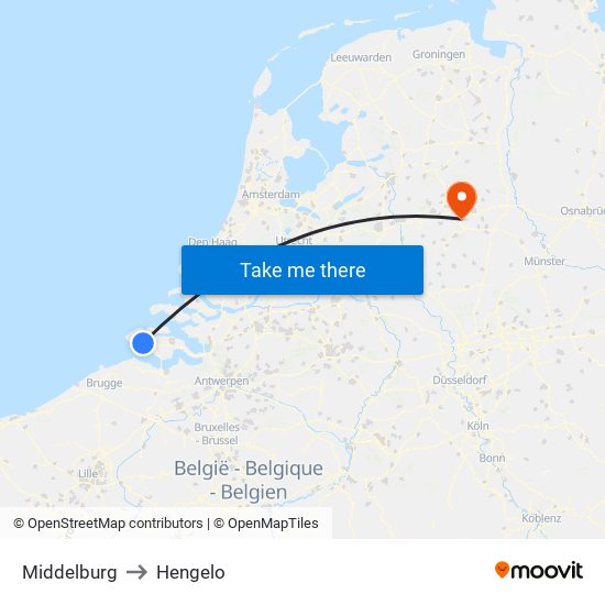 Middelburg to Hengelo map