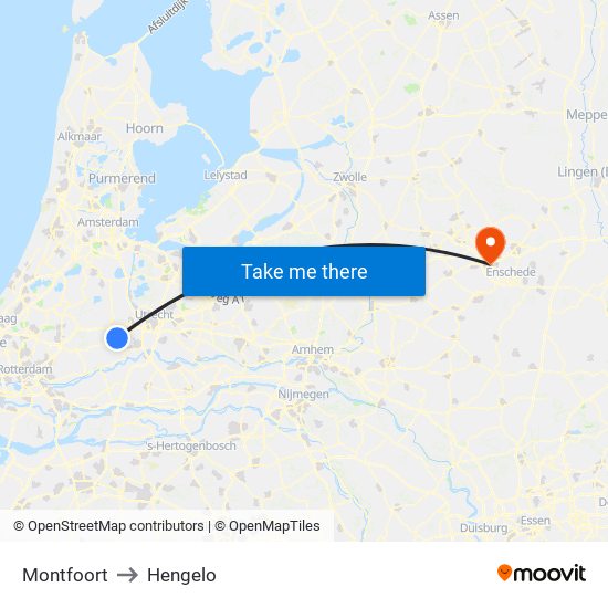 Montfoort to Hengelo map
