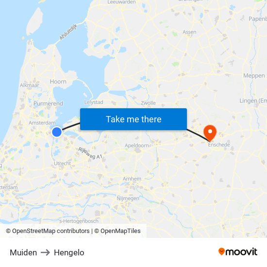 Muiden to Hengelo map