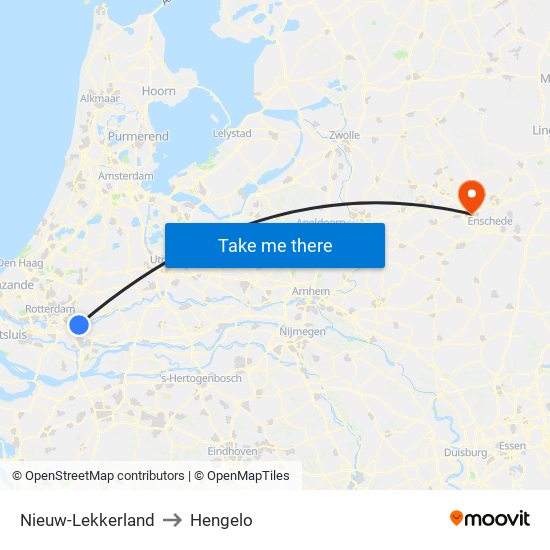 Nieuw-Lekkerland to Hengelo map